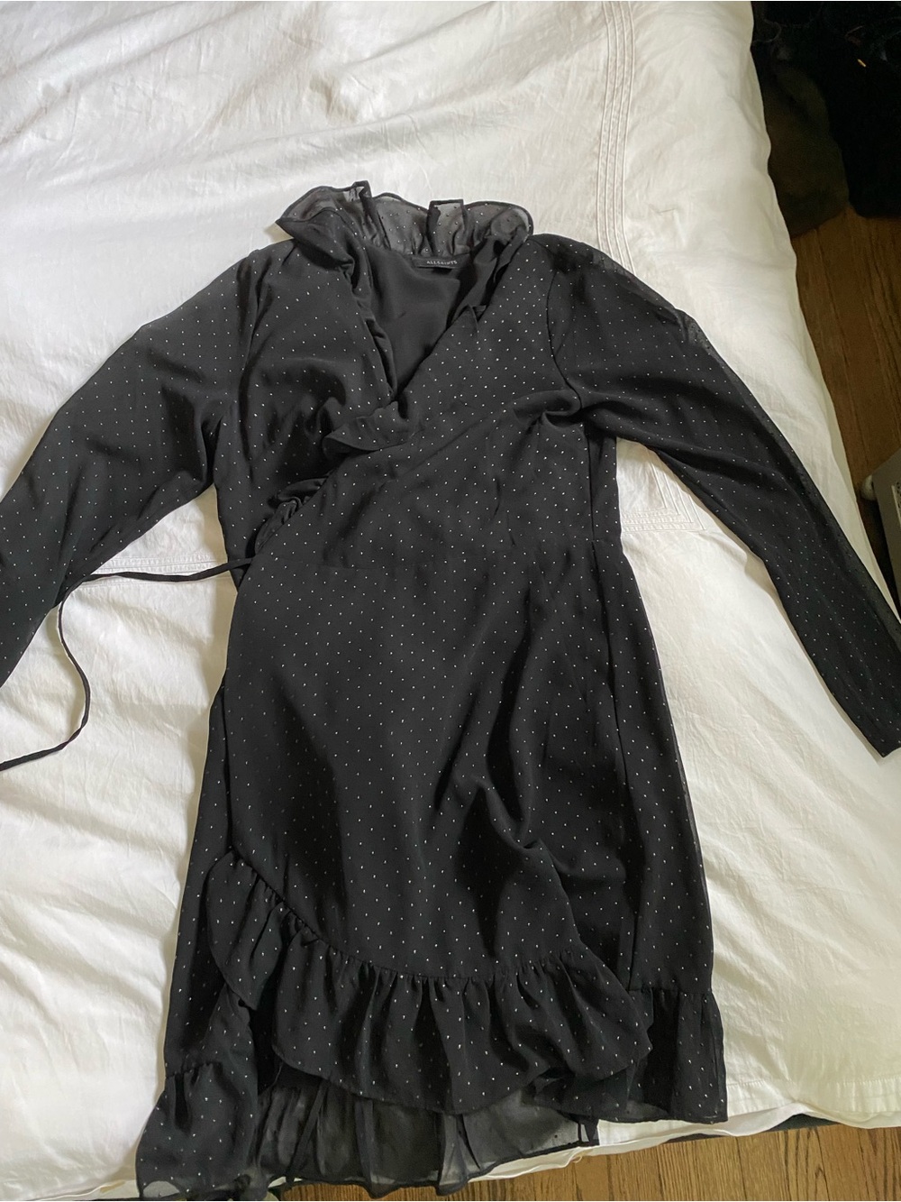 AllSaints Black Sheer Blouse with Metallic Dot Detail - medium